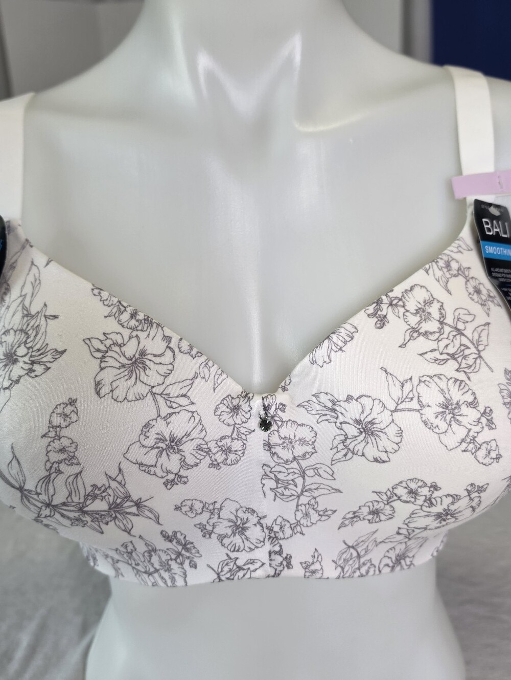 BALI Ever Smooth Back Smoothing Bra 36D Underwire White Floral DF6560 NWT $44